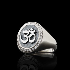 Sterling Silver Handmade Oval Stone Special Om Buddha Women Ring