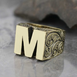 Sterling Silver Monogram Letter M Ring