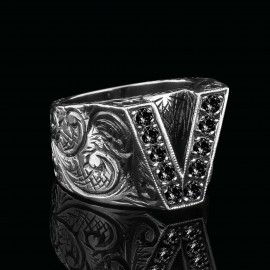 Special Design Sterling Silver Letter Monogram V Ring