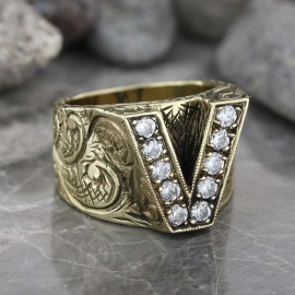 Special Design Sterling Silver Letter Monogram V Ring