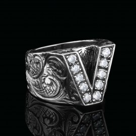 Special Design Sterling Silver Letter Monogram V Ring
