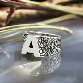 Sterling Silver Monogram A Bold Alphabet Women Ring