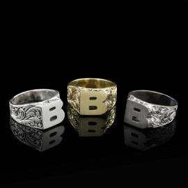 Sterling Silver Monogram B Bold Alphabet Women Ring