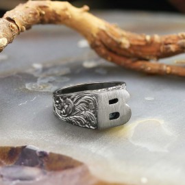 Sterling Silver Monogram B Bold Alphabet Women Ring