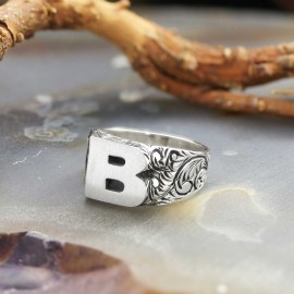 Sterling Silver Monogram B Bold Alphabet Women Ring