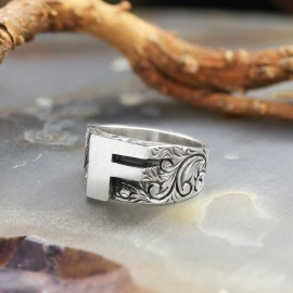 Sterling Silver Monogram E Bold Alphabet Women Ring