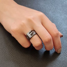 Sterling Silver Monogram F Bold Alphabet Women Ring