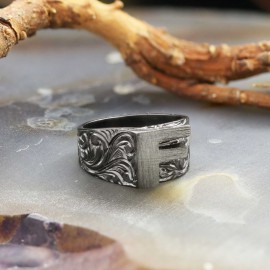 Sterling Silver Monogram F Bold Alphabet Women Ring