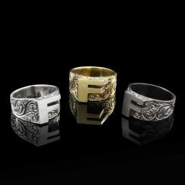 Sterling Silver Monogram F Bold Alphabet Women Ring