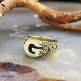 Sterling Silver Monogram G Bold Alphabet Women Ring