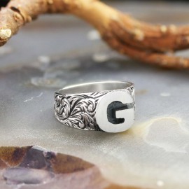 Sterling Silver Monogram G Bold Alphabet Women Ring