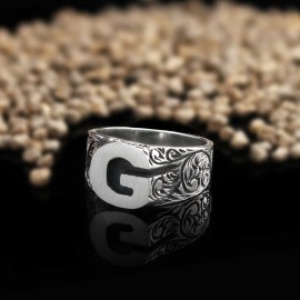 Sterling Silver Monogram G Bold Alphabet Women Ring