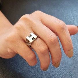 Sterling Silver Monogram H Bold Alphabet Women Ring