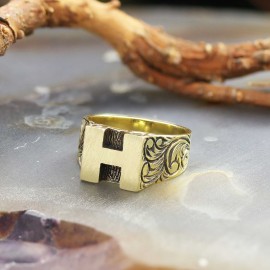 Sterling Silver Monogram H Bold Alphabet Women Ring