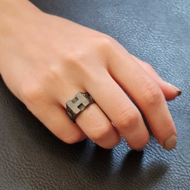 Sterling Silver Monogram H Bold Alphabet Women Ring