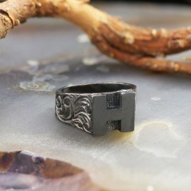 Sterling Silver Monogram H Bold Alphabet Women Ring