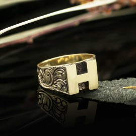 Sterling Silver Monogram H Bold Alphabet Women Ring