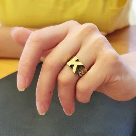 Sterling Silver Monogram K Bold Alphabet Women Ring