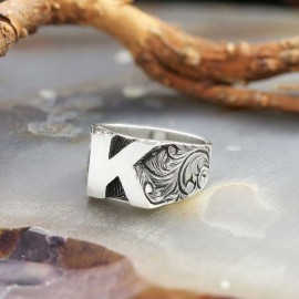 Sterling Silver Monogram K Bold Alphabet Women Ring