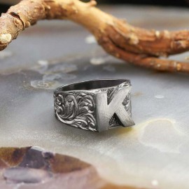 Sterling Silver Monogram K Bold Alphabet Women Ring