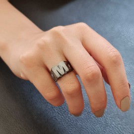 Sterling Silver Monogram M Bold Alphabet Women Ring