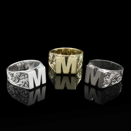 Sterling Silver Monogram M Bold Alphabet Women Ring