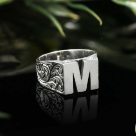 Sterling Silver Monogram M Bold Alphabet Women Ring