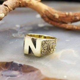 Sterling Silver Monogram N Bold Alphabet Women Ring
