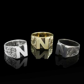Sterling Silver Monogram N Bold Alphabet Women Ring