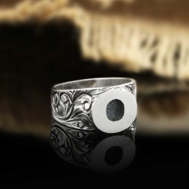 Sterling Silver Monogram O Bold Alphabet Women Ring