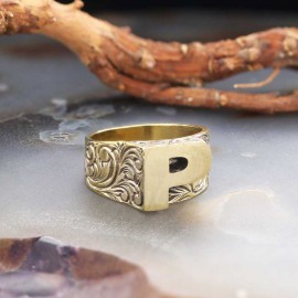 Sterling Silver Monogram P Bold Alphabet Women Ring