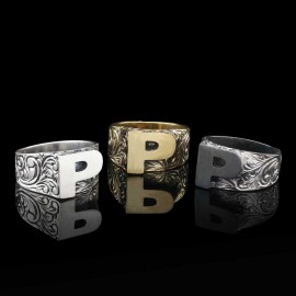 Sterling Silver Monogram P Bold Alphabet Women Ring