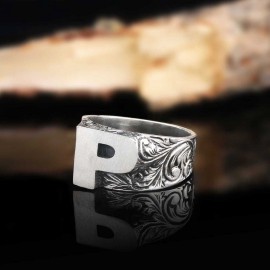 Sterling Silver Monogram P Bold Alphabet Women Ring