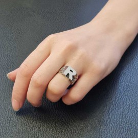 Sterling Silver Monogram R Bold Alphabet Women Ring