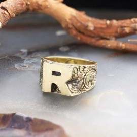 Sterling Silver Monogram R Bold Alphabet Women Ring