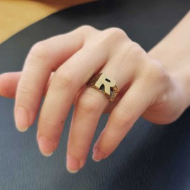 Sterling Silver Monogram R Bold Alphabet Women Ring