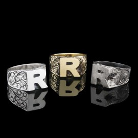 Sterling Silver Monogram R Bold Alphabet Women Ring