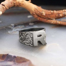 Sterling Silver Monogram R Bold Alphabet Women Ring