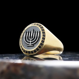 Sterling Silver Unique Design Oval Stone Jewish Menorah Isolated Women Ring