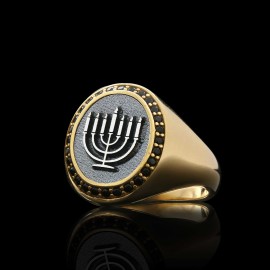 Sterling Silver Unique Design Oval Stone Jewish Menorah Isolated Women Ring