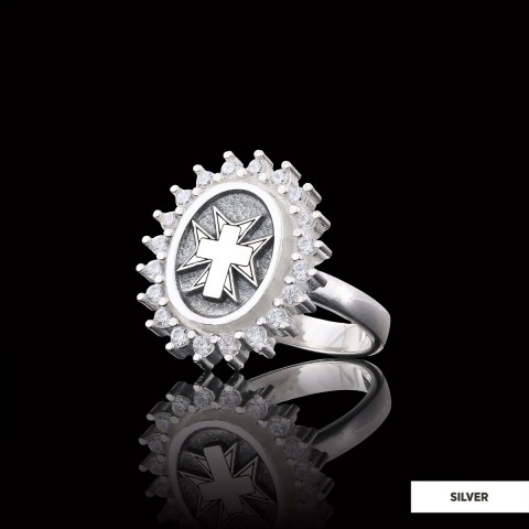 Stone Cross Silver Ring, Gold Plated Silver Christian Cross Stone Ring, Silver Oval Cross Ring, Christian Gift