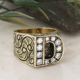 Stone White Monogram D Bold Alphabet Ring