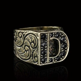 Stone White Monogram D Bold Alphabet Ring