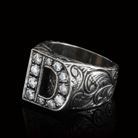 Stone White Monogram D Bold Alphabet Ring