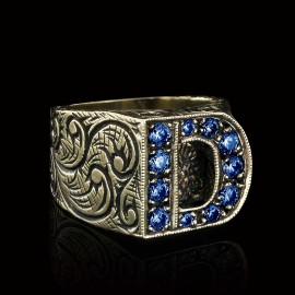 Stone White Monogram D Bold Alphabet Ring