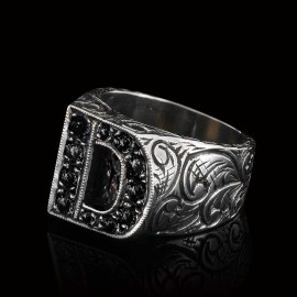 Stone White Monogram D Bold Alphabet Ring