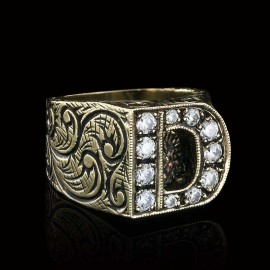 Stone White Monogram D Bold Alphabet Ring