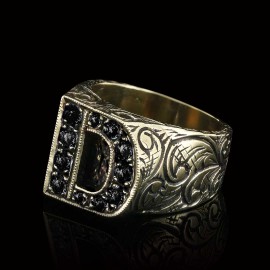 Stone White Monogram D Bold Alphabet Ring