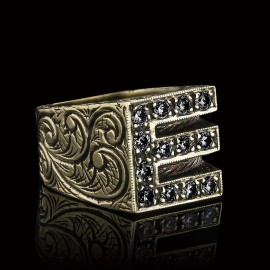 Stone White Monogram E Bold Alphabet Ring