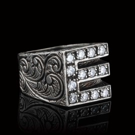Stone White Monogram E Bold Alphabet Ring